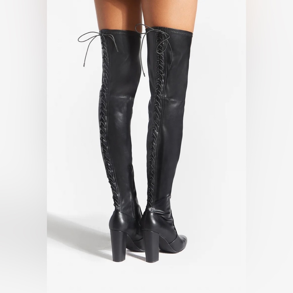 High Block Heel Over the Knee Black Boot 6.5 Wide Calf